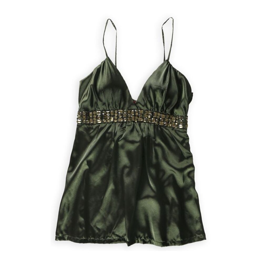 Left on Houston Womens Embellished Baby Doll Blouse, Green, M, DM